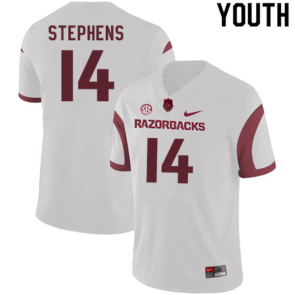 Youth #14 Bryce Stephens Arkansas Razorbacks College Football Jerseys Sale-White - Click Image to Close